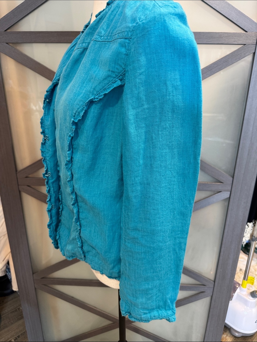 Chico's Turquoise Ruffled Open-Front Jacket - Picture 8 of 11